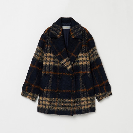 SHAGGY CHECK PEA COAT