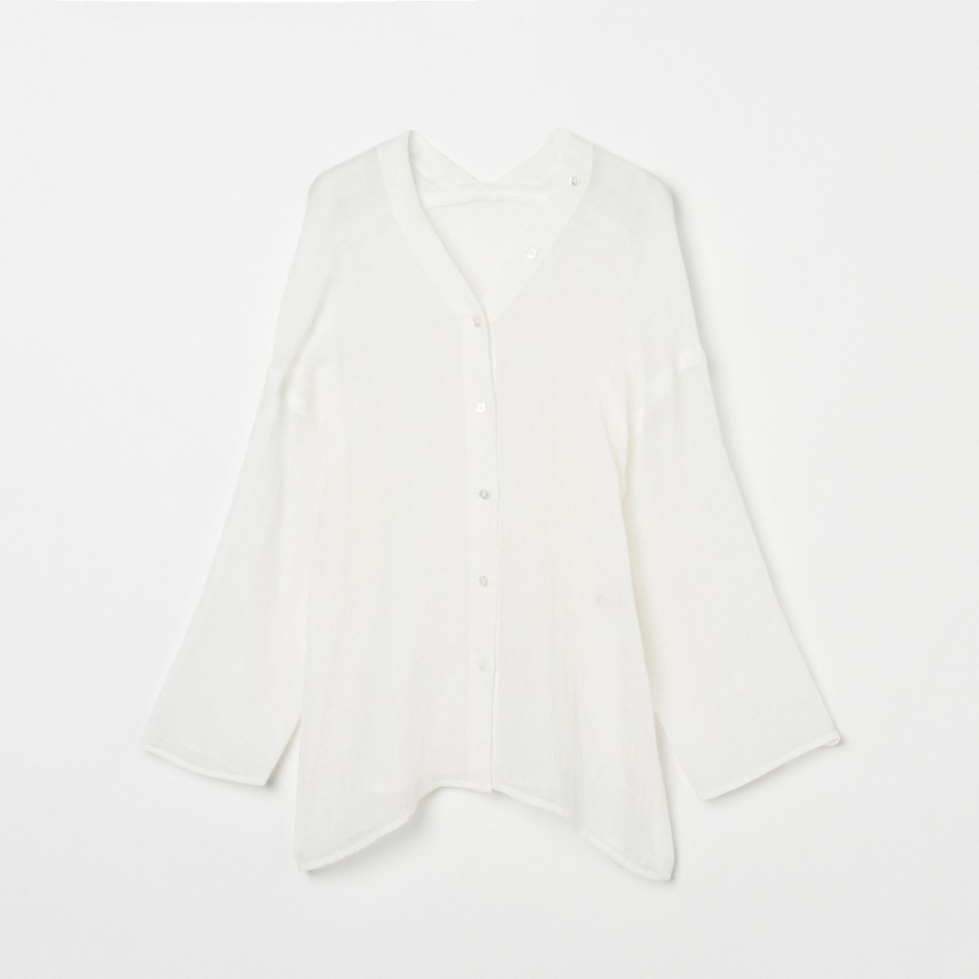 CRUNCHY LINEN V-NECK SHIRT